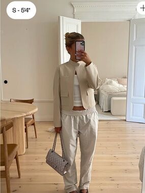 NWT Djerf Avenue Breezy Pants Beige Stripe 100% Organic Cotton Size Small